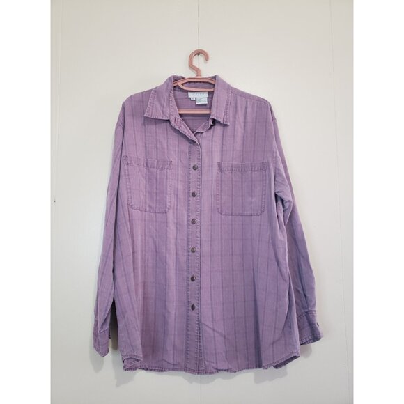J.Jill Tops - Vtg J Jill 90s Womens XL Shirt Button Up Purple Striped Outdoors Indie Tencel
